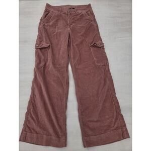 American Eagle Super High Rise Baggy Wide Leg Pink Corduroy Cargo Pants Womens 6